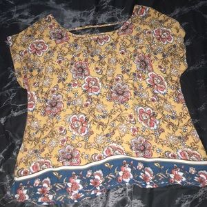 yellow floral print t shirt with open back